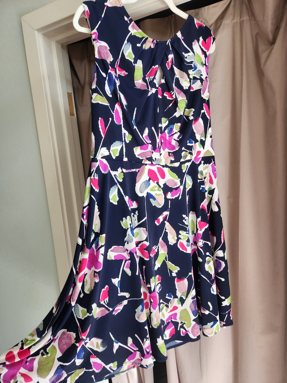 Women’s Navy Floral Fit-and-Flare Dress - Navy/Pink/Green